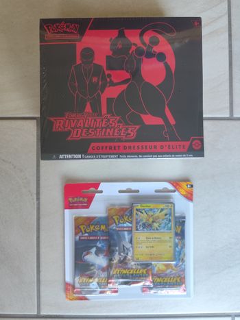 Lot ETB EV10 + tripack EV8 Rivalités Destinées Etincelles déferlantes cartes Pokémon Pikachu