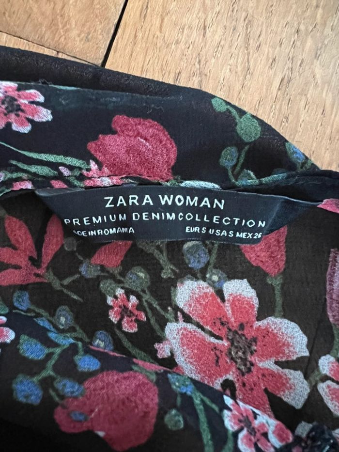 Blouse Zara noire à fleurs et volants taille S - photo numéro 7