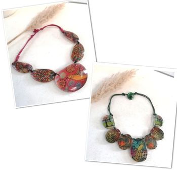 Lot de 2 colliers grosses pierres plates oiseaux