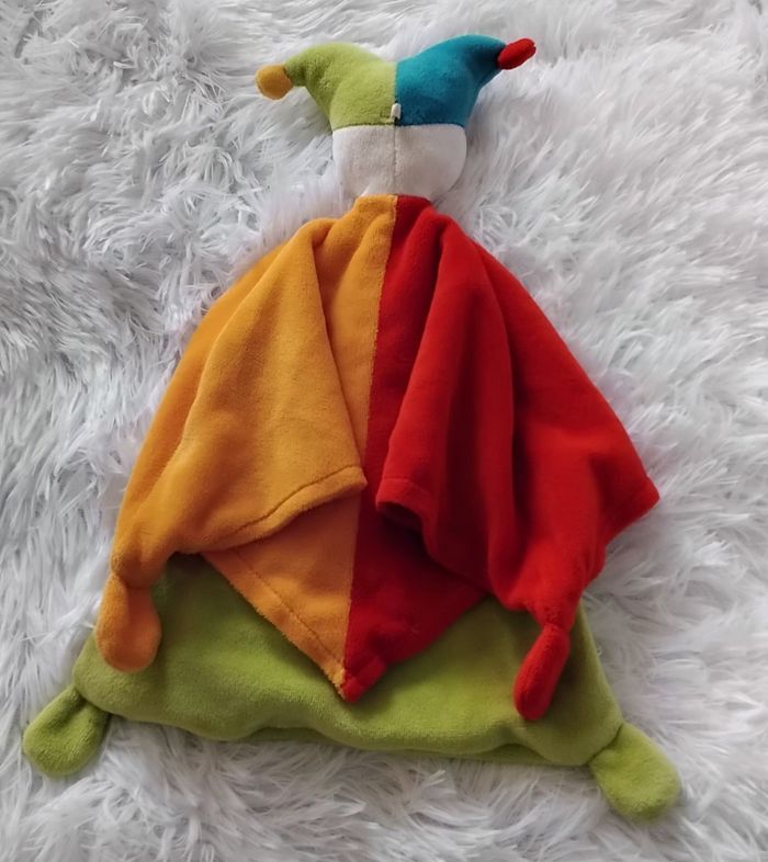Doudou plat arlequin grelots- orange , rouge et vert - Milette - photo numéro 2