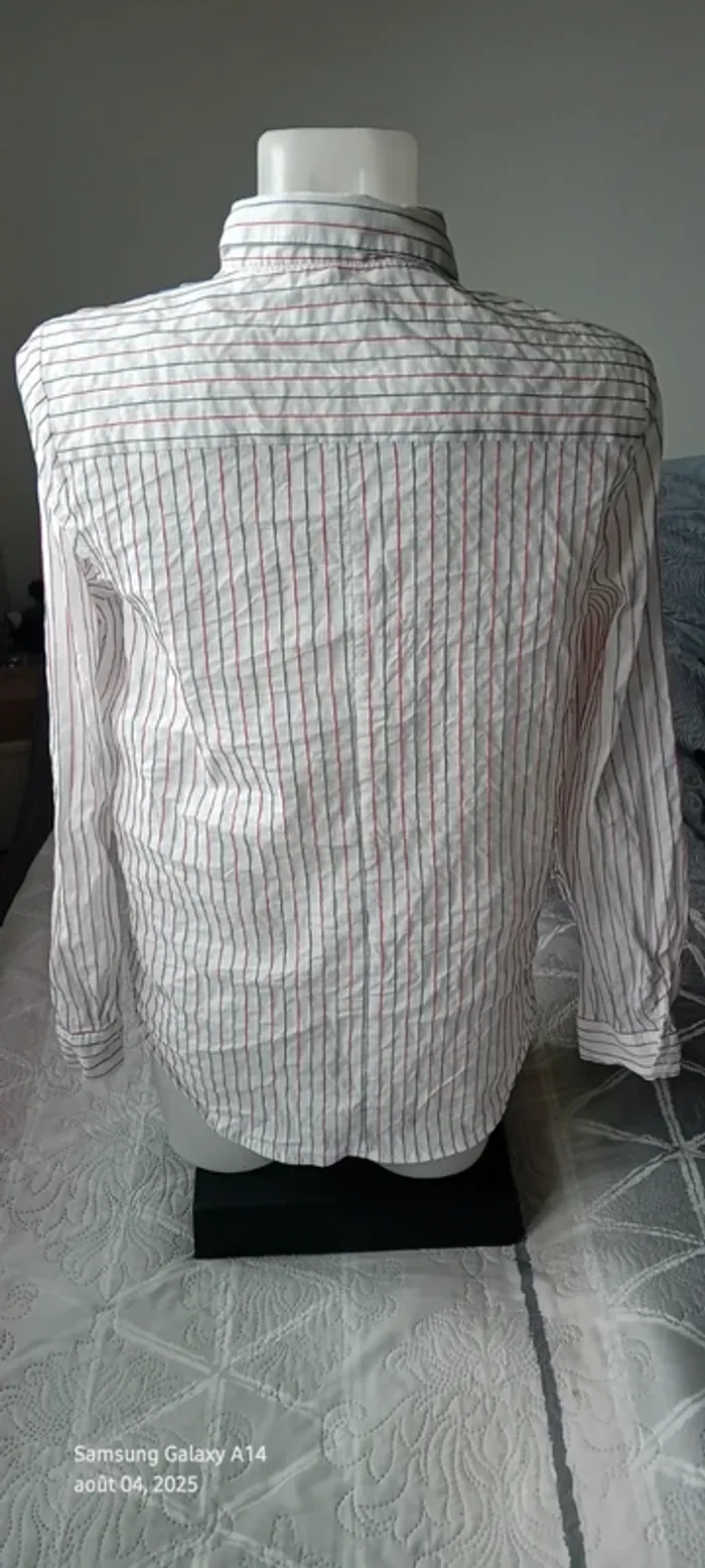 Chemise longue manches longues avec rayures bleu blanc rouge blanche femme 44 phildar - photo numéro 5