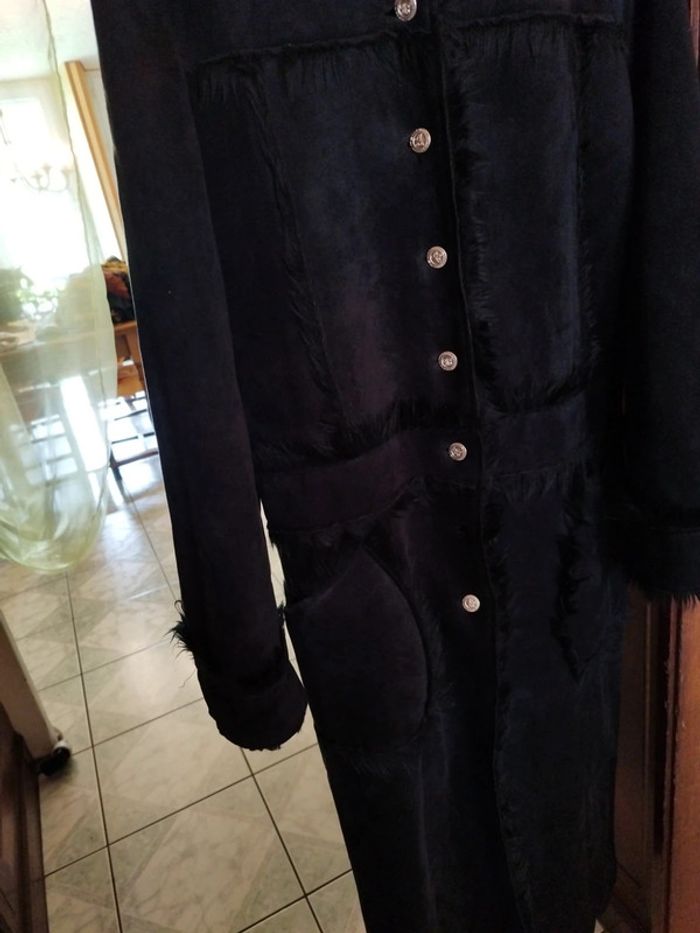 Manteau long noir fausse fourrure faux fur black coat L/40 vintage y2k - photo numéro 10