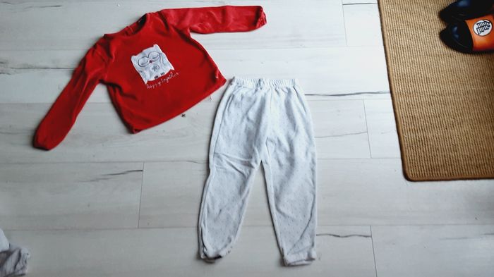 Vêtement fille pyjama velours blanc et rouge motif chouette Okaïdi 5 ans