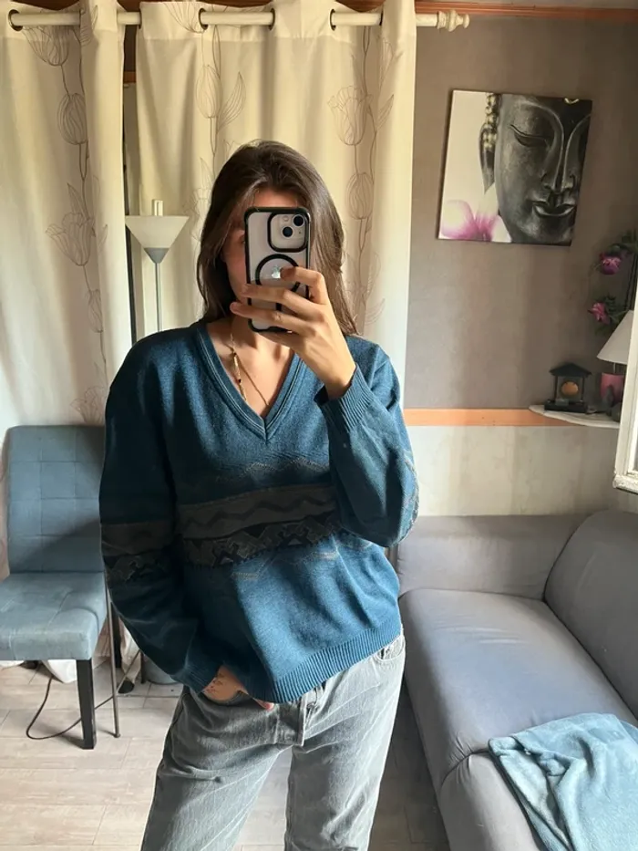 Pull en laine shetland vintage western country - photo numéro 2