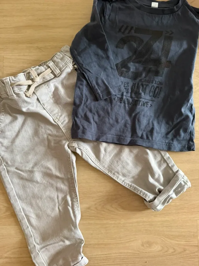 Ensemble T-shirt manches longues et pantalon en sergé - 18/24 mois