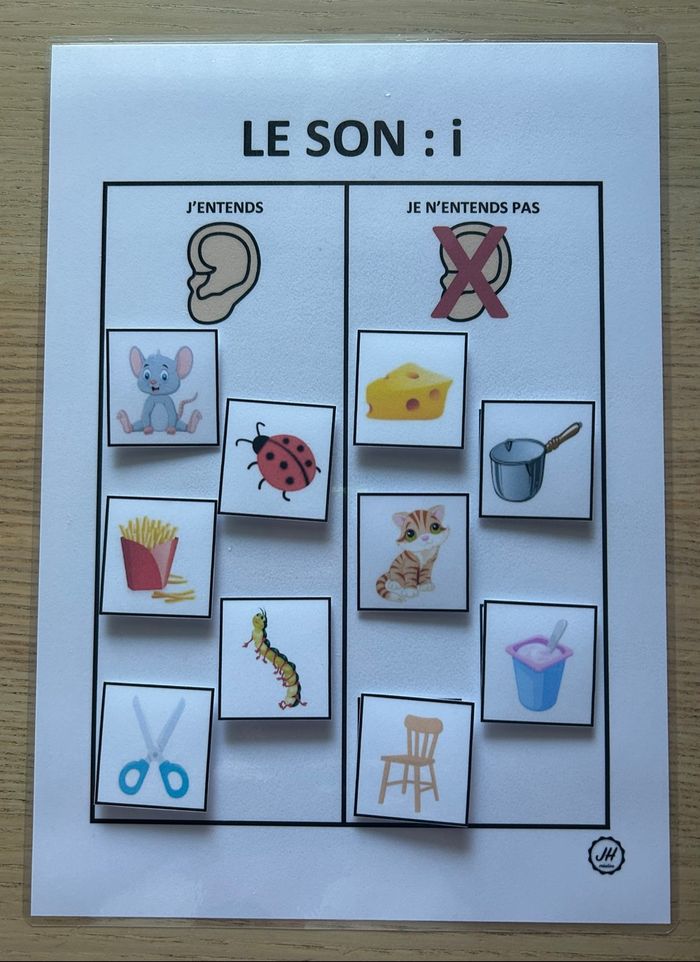 Fiche Montessori : J’entends : J’entends pas le son : i
