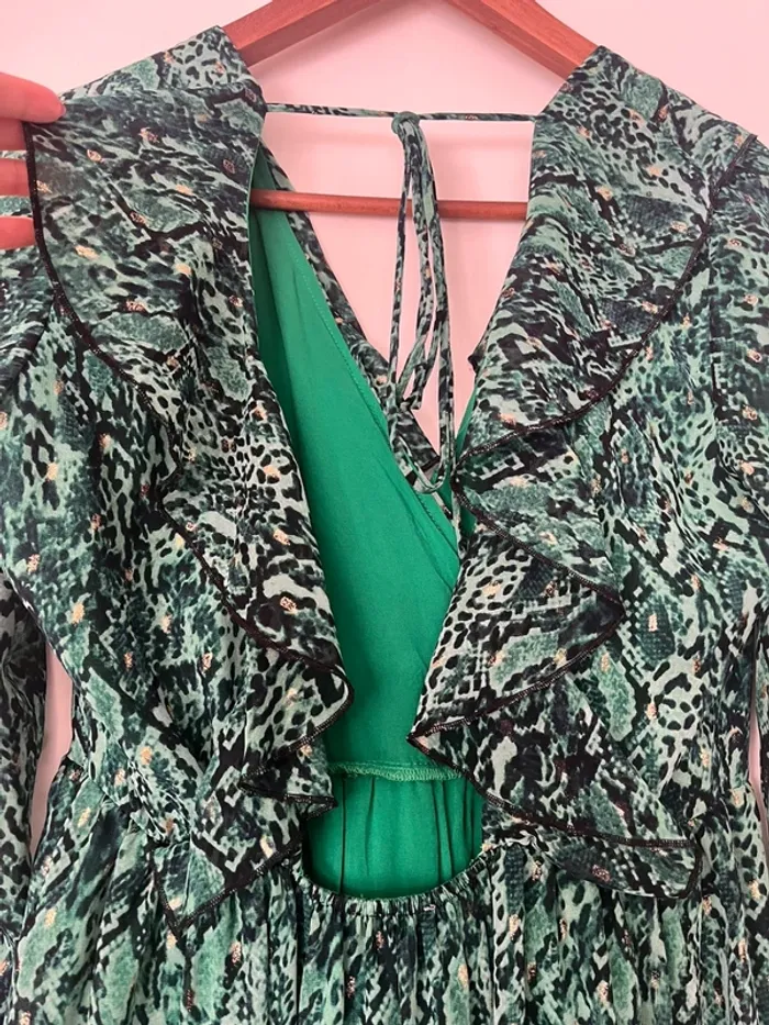 Robe verte imprimé serpent – volantée & dos nu – Taille 1 (S/M) - photo numéro 5