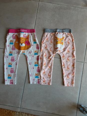 Lot de 2 legging avec girafe et chat au fesse T. 1-2 ans