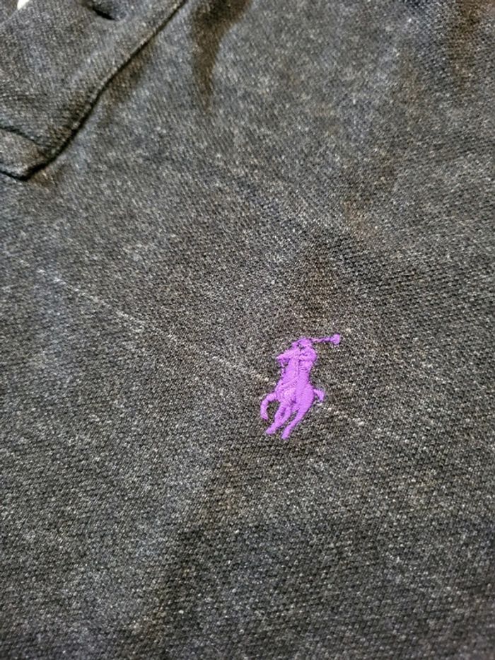 Polo Ralph Lauren manches longues long sleeve gris chiné logo brodé violet 100% coton - S - photo numéro 4