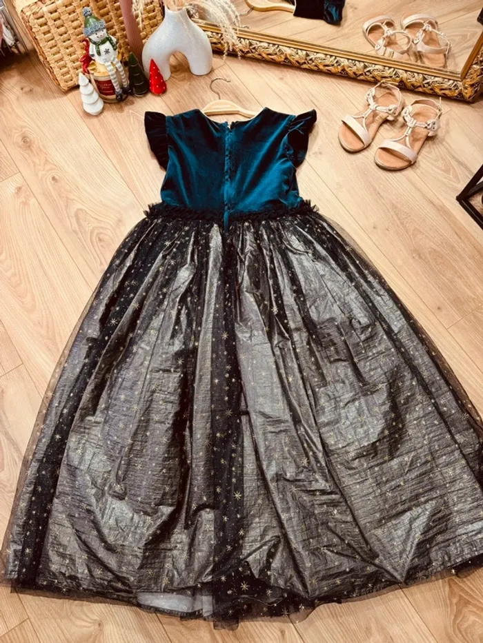 Taille 10 ans Robe longue créateur fille TAO bleu marine doré * velours tulle * 💙 - photo numéro 8
