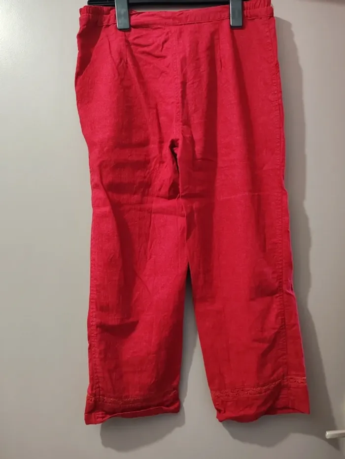Pantalon rouge taille basse M été – lin & coton, léger et stylé 🌞 - photo numéro 5