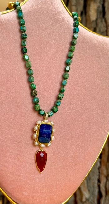 collier habaha Paris fils tissés chaîne réglable  gros pendentif lapis-lazuli Coraline  perles eu