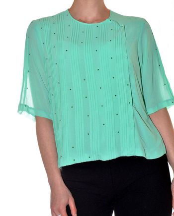 blouse vert turquoise uni manches 2/4 vintage taille XL fluide