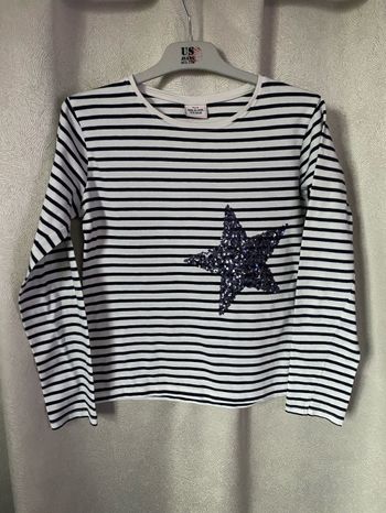 T-shirt ml 10 ans marinière étoile sequins marine Tape à l’œil