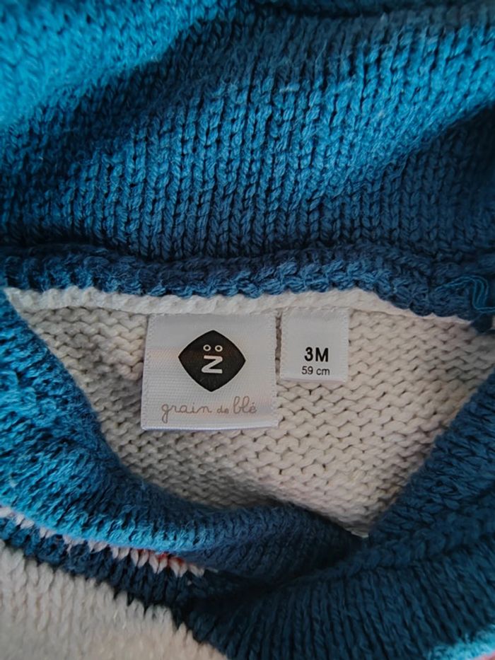 Pull gris et bleu Grain de blé 3 mois - 59cm - photo numéro 2