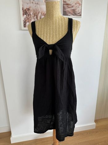 Robe courte bretelles noire gaze coton 38