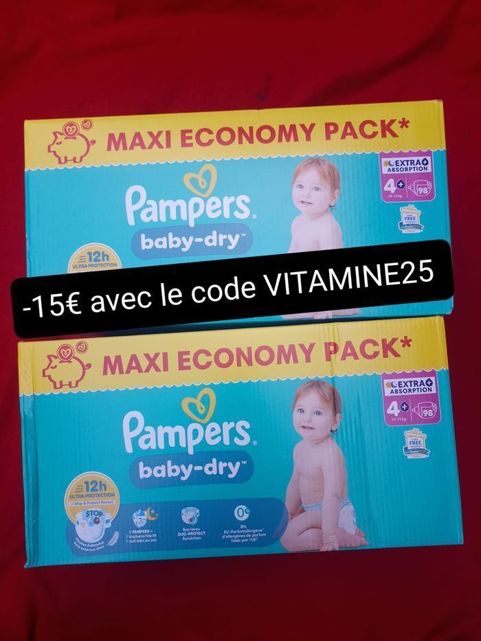 2 cartons de couches Pampers baby-dry T4+ taille 4+