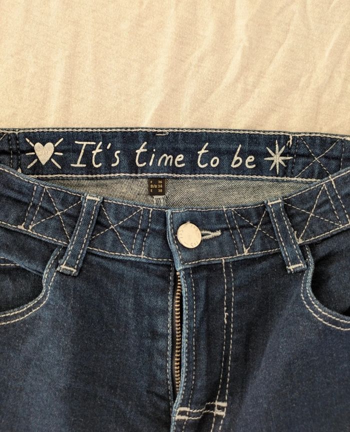 Jean 1.2.3 Bleu Foncé / Brut - Taille 36 - Détails Brodés - photo numéro 3