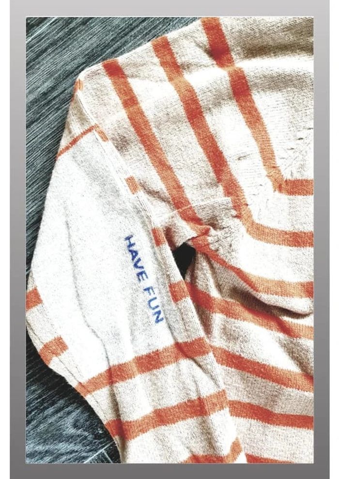 pull/marinière marron rayé orange Okaïdi 4 ans - photo numéro 2