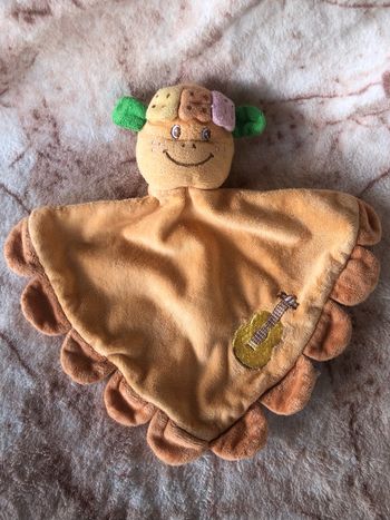 Doudou plat triangle dinosaure dragon orange couronne guitare Influx