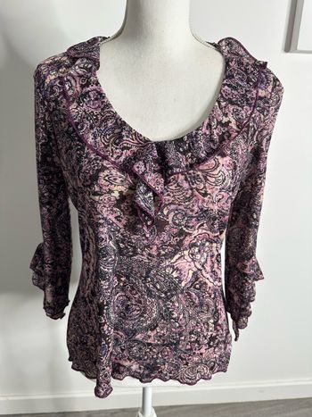 Blouse en mesh paisley violette et rose Y2K T40 L