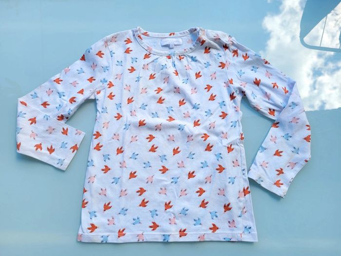 Très joli tee-shirt coton manches longues Cadet Rousselle 5 ans motifs colombes 🕊