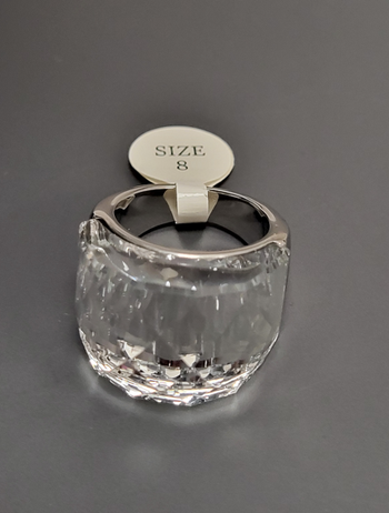 Bague acier inoxydable cristal transparent taille 8