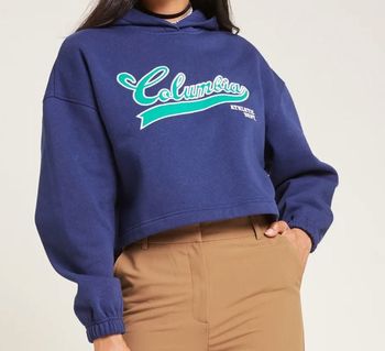 Sweat à capuche court style universitaire - Bleu marine