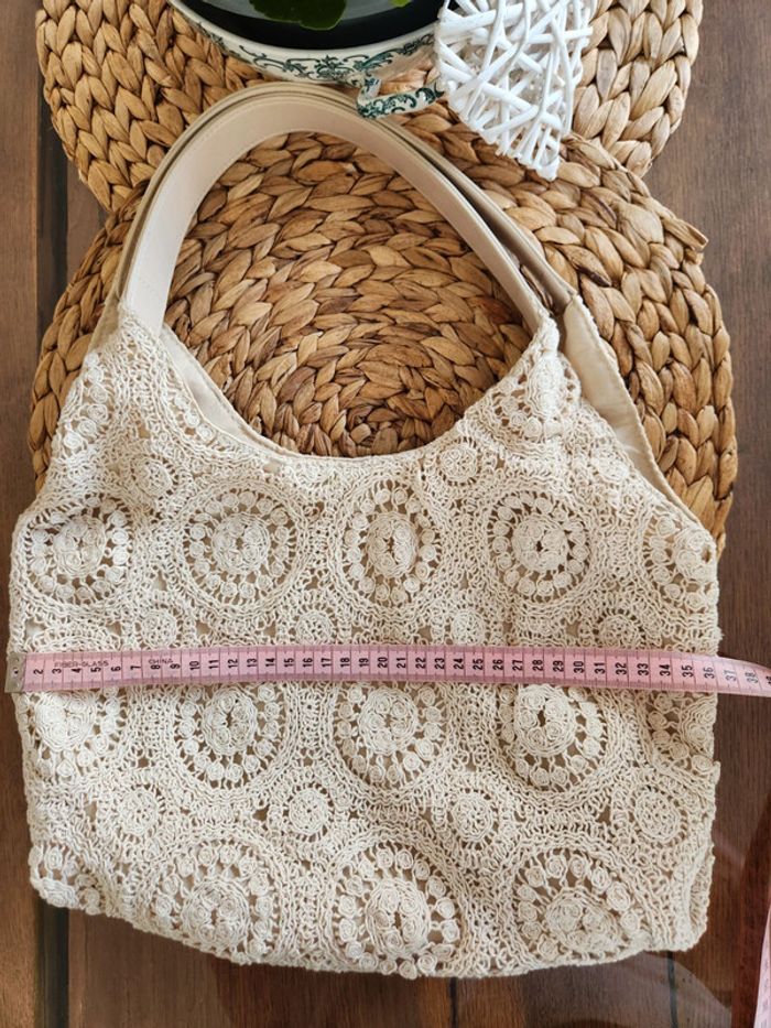 Sac à main beige/crème crochet - photo numéro 8