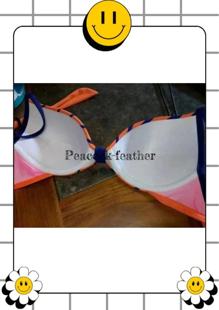 👙maillot de bain orange/bleu 36 push up 👙 - photo numéro 4