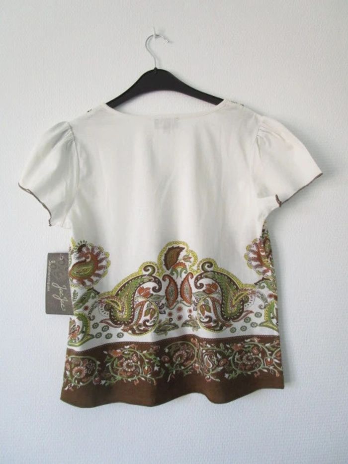 T-shirt blanc motifs chocolat/kaki Jac Jac 38 NEUF - photo numéro 11