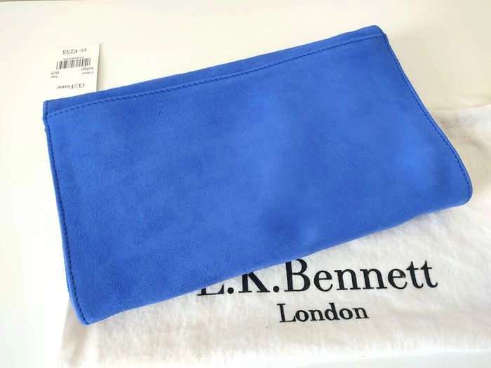 Sac à main LK Bennett pochette en cuir suède Blue Indigo - NEUF - photo numéro 7