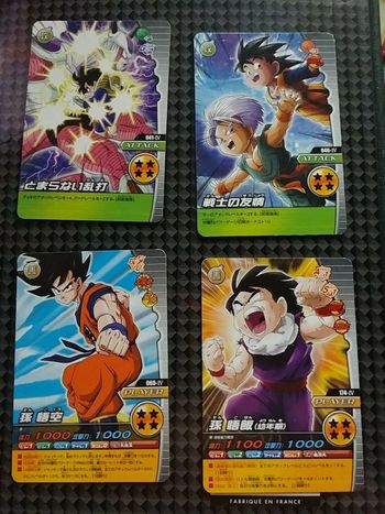 Lot 4 cartes Dragon Ball Z Data Carddass W Bakuretsu Impact -IV set cards DBZ