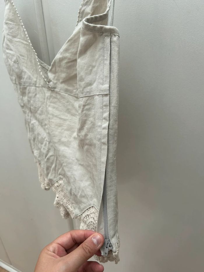 Top beige à dentelles en lin et coton taille 42 h&m - photo numéro 7