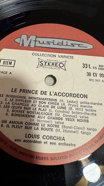 Vinyle 33 Tours,, LOUIS CORCHIA son accordéon et son orchestre - mademoiselle musette, sans boite ca