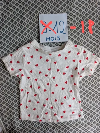 Tee shirt coeur bébé fille 12/18 mois