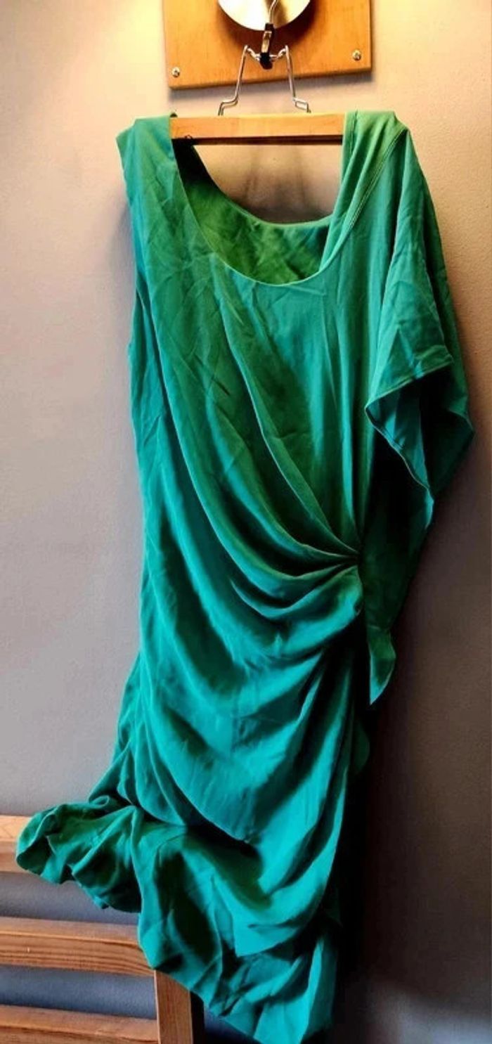 Robe asymétrique drapée verte Naf Naf - photo numéro 2