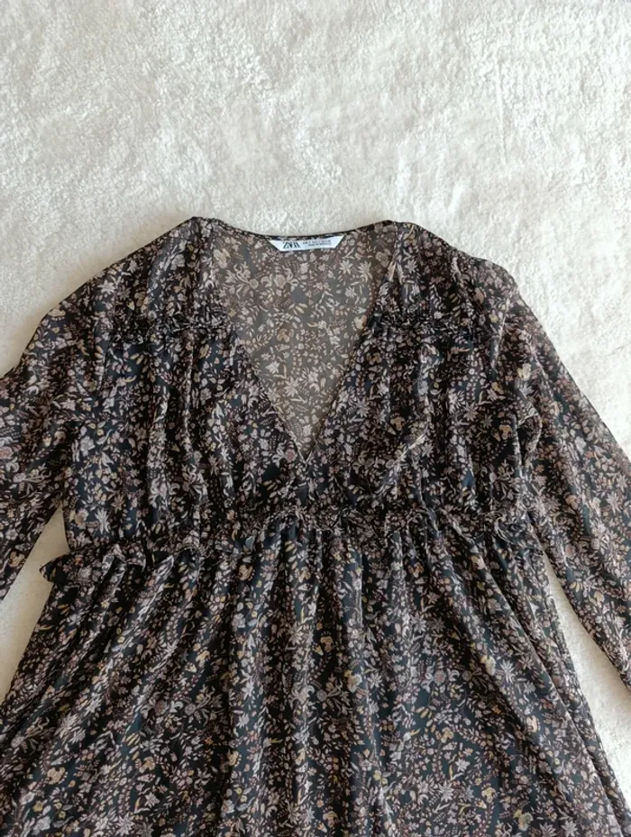 Robe Zara fleuri en voile, légère fluide S style babydoll - photo numéro 5