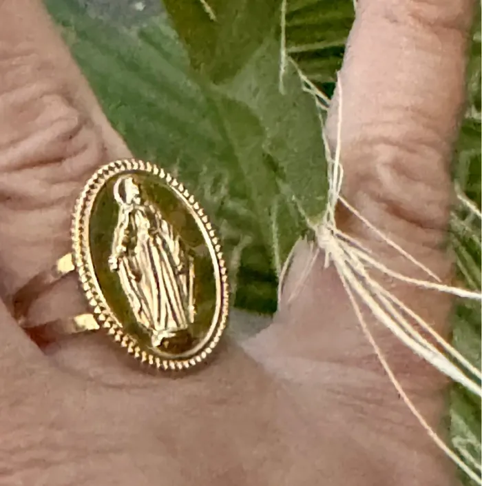 Bague médaille vierge marie acier inoxydable or réglable petit créateur - photo numéro 5