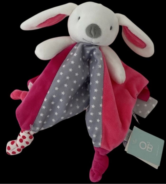 ❤️B5290 OBAIBI Doudou Lapin Plat Mouchoir Blanc Rose Gris Etoile Pois - photo numéro 3