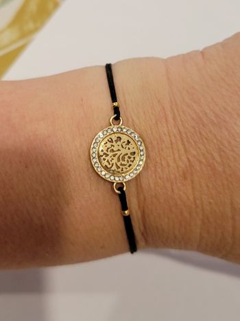 BRACELET FIL NOIR ARBRE DE VIE DORE STRASS ! NEUF !