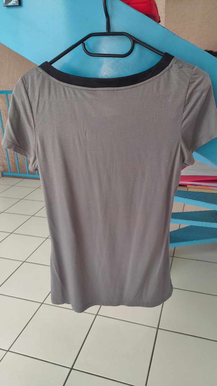 tee shirt gris/noir taille 36 MORGAN avec petite poche couture - photo numéro 2