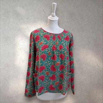 Blouse imprimée à fleurs en lin manches larges M