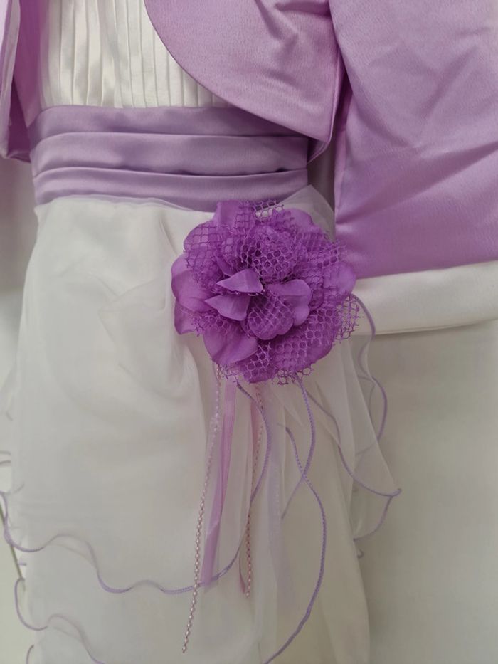Robe Avec Boléro Baptême Cérémonie Mariage Blanc Lila Fleur Perles - photo numéro 9