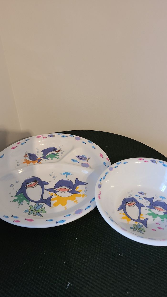 assiette et bol enfant motif dauphins - photo numéro 2