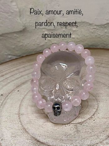 Bracelet quartz rose et tête de mort , lithothérapie