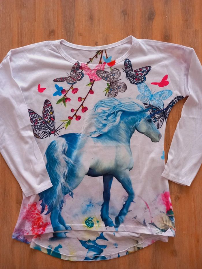 T-shirt manches longues cheval & papillons – 14 ans
