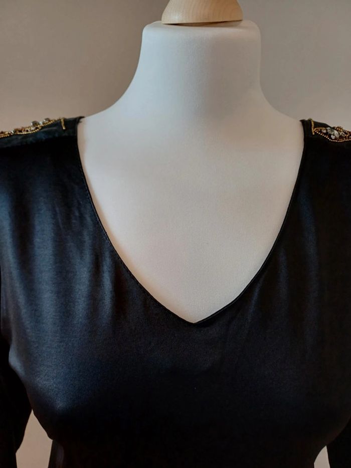 Blouse noire huilée avec perles Ipsos taille S 36 - photo numéro 3