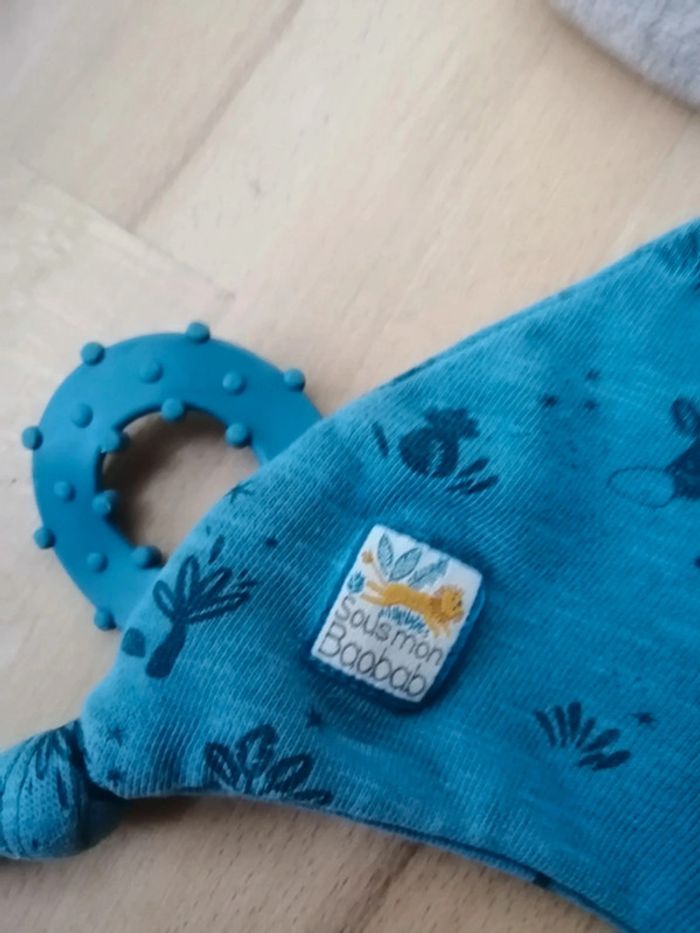 doudou elephant gris bleu attache tétine dentition Baobab moulin roty - photo numéro 4