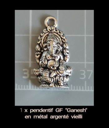 1 x pendentif GF "Ganesh" en métal argenté vieilli
